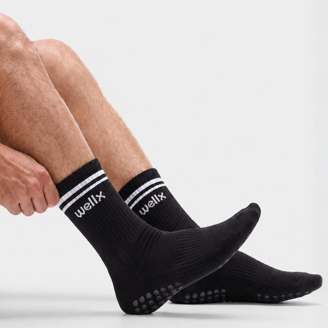 Black Balance Grip Socks For Men.
