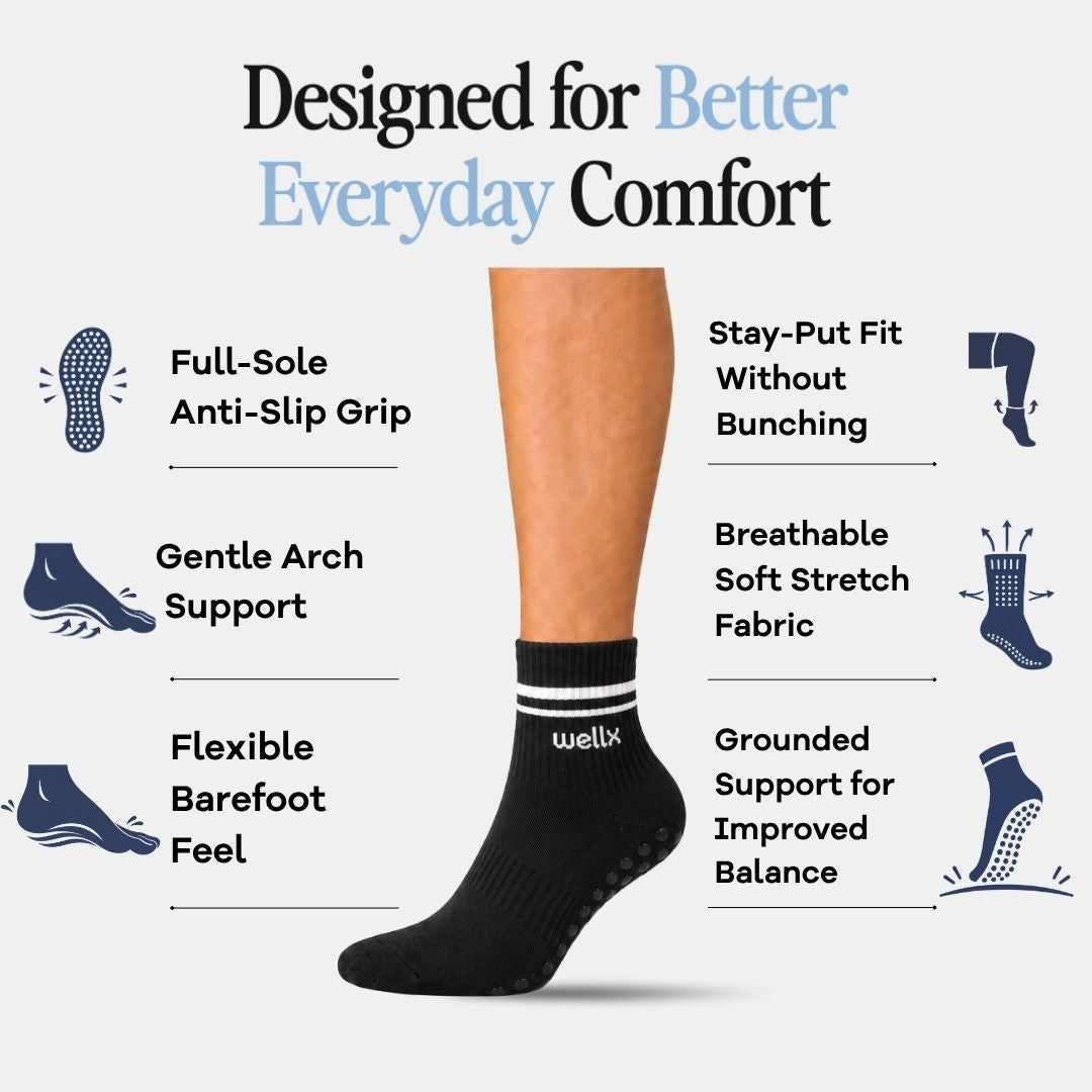 Black Balance Grip Socks For Men.