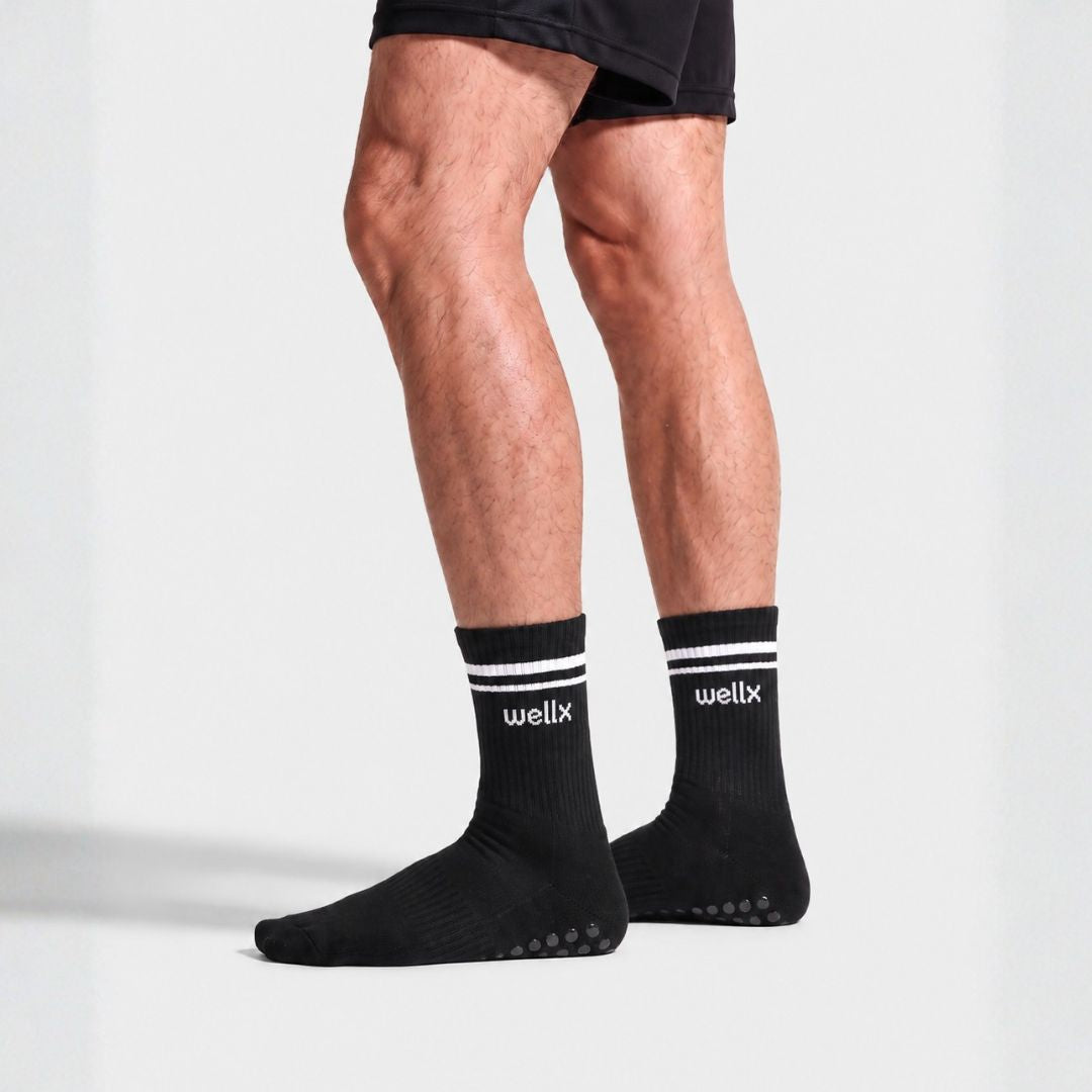 Black Balance Grip Socks For Men.