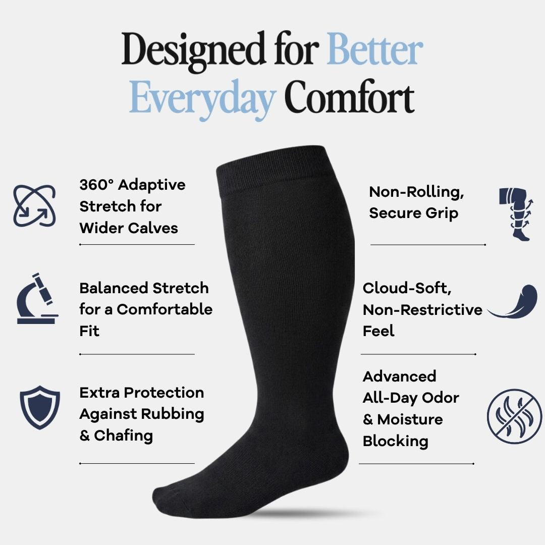 Black Wide Calf Compression Socks Men
