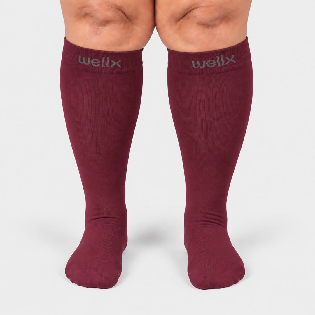 Burgundy Wide Calf Compression Socks
