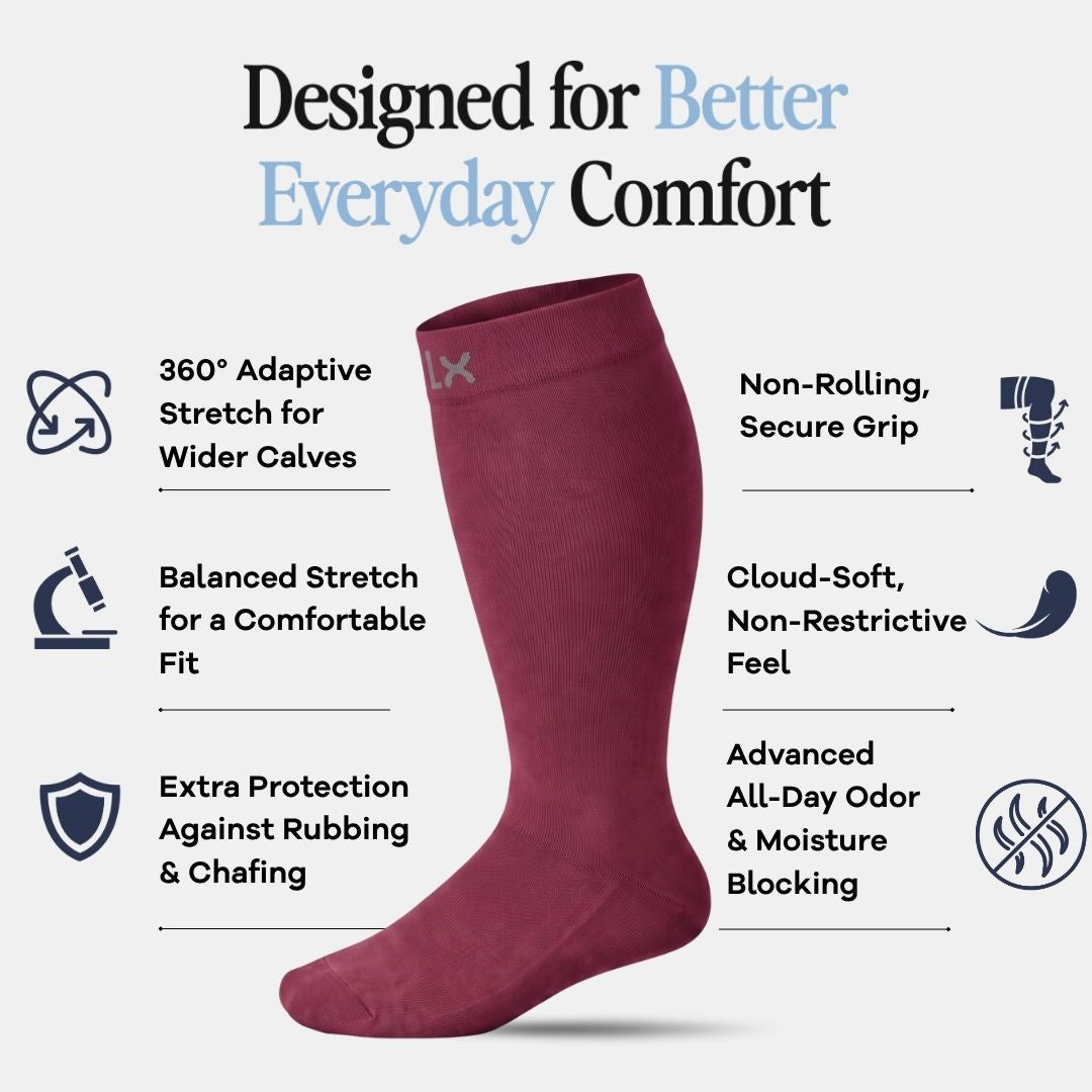 Burgundy Wide Calf Compression Socks Men