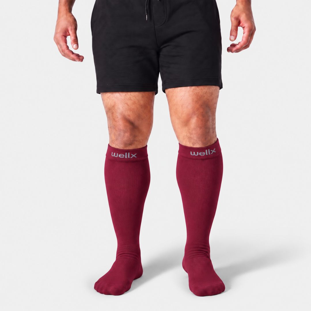 Burgundy Wide Calf Compression Socks Men