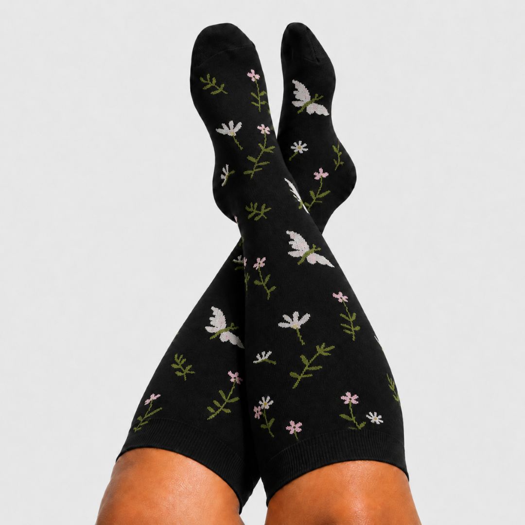 Butterfly Black Wide Calf Compression Socks