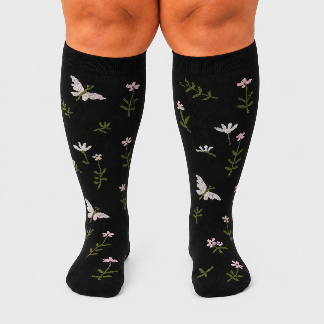 Butterfly Black Wide Calf Compression Socks