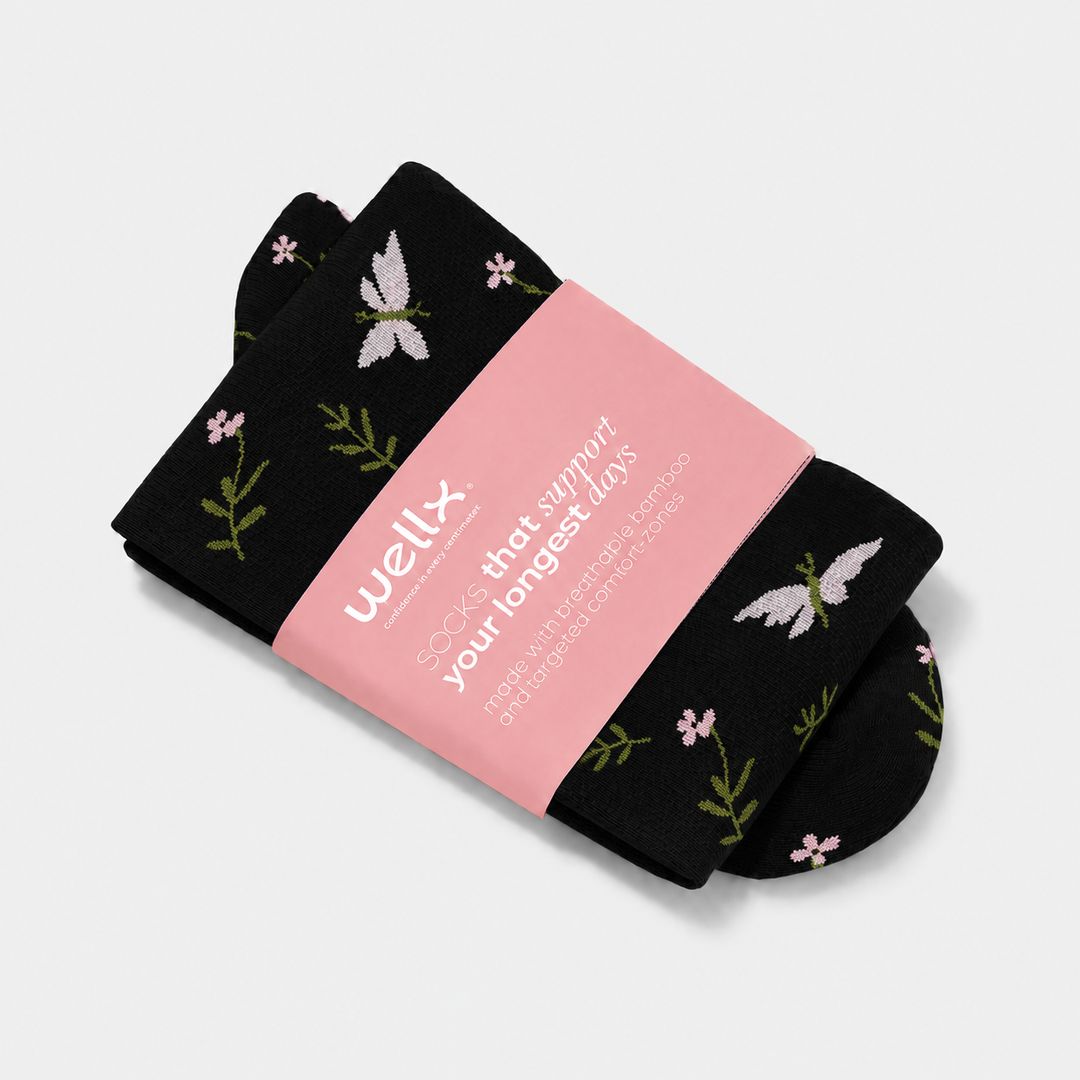 Butterfly Black Wide Calf Compression Socks