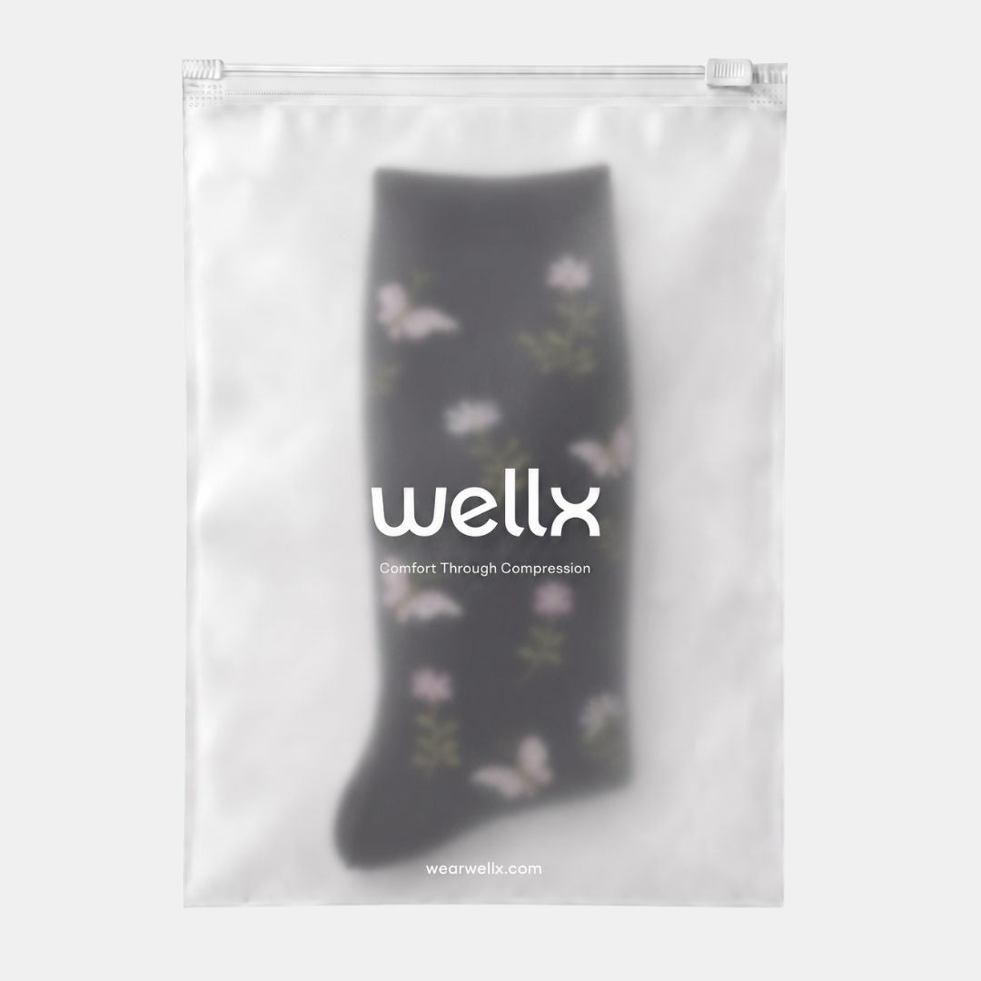 Butterfly Black Wide Calf Compression Socks