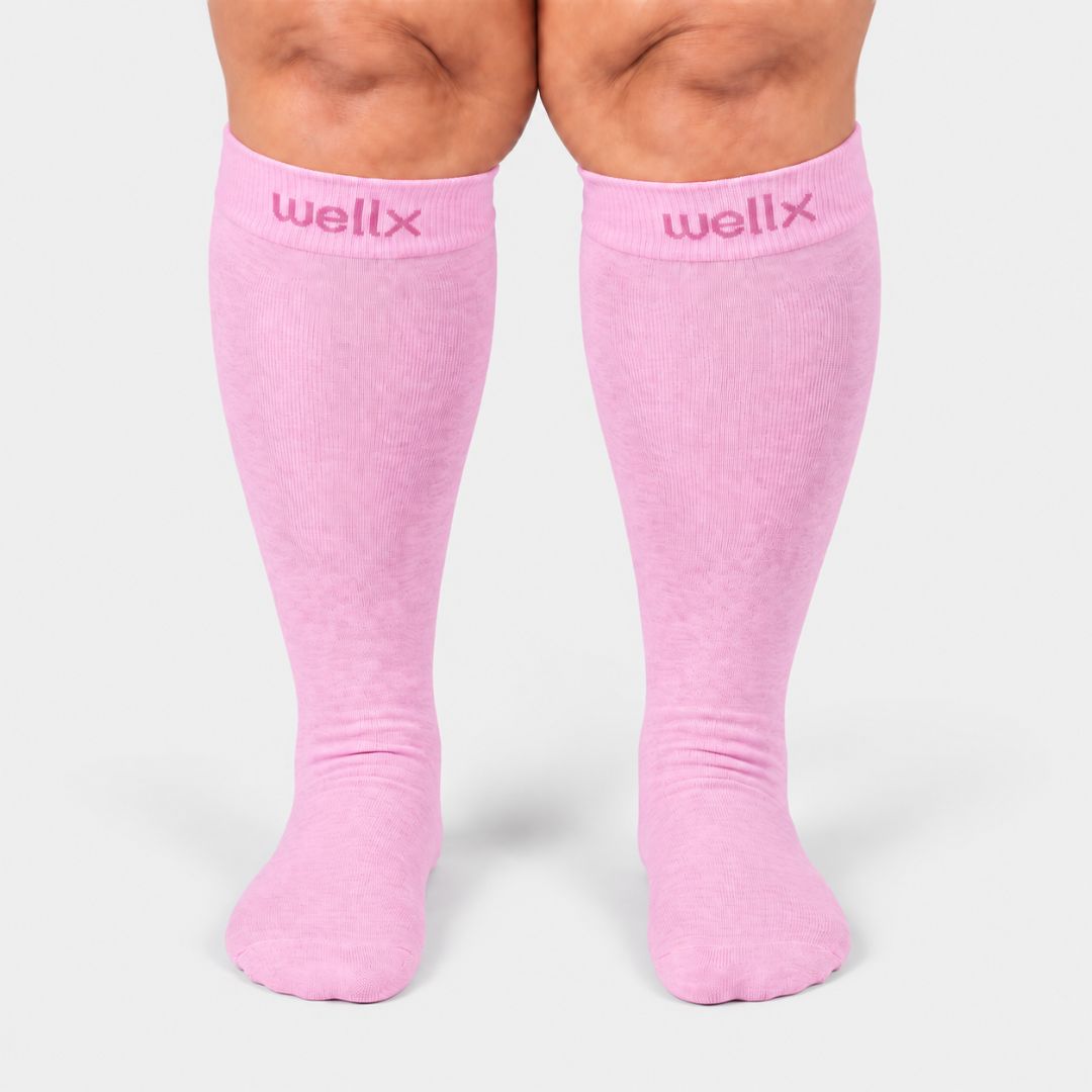 Candy Hearts Pink Wide Calf Compression Socks