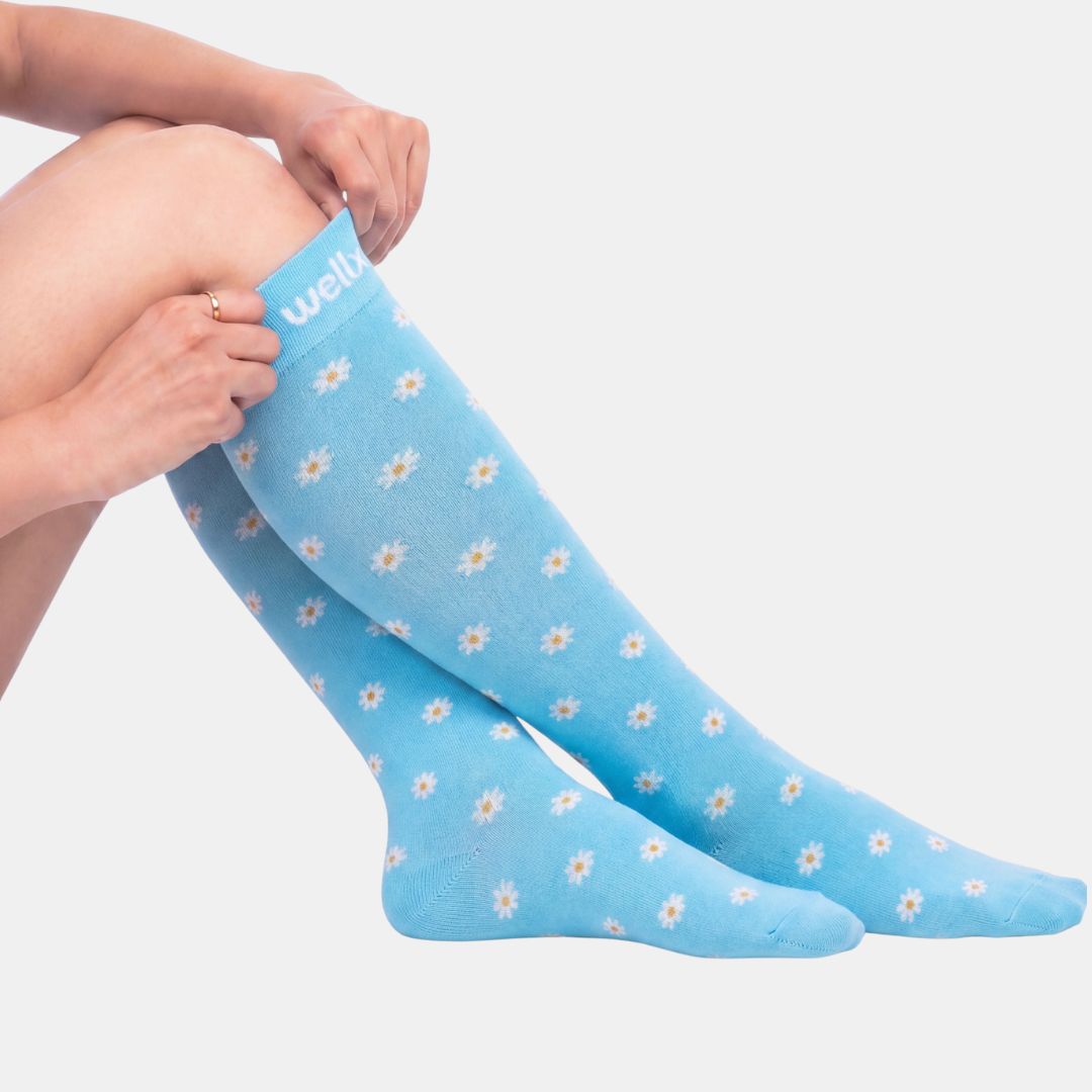 Daisy Flowers Blue Compression Socks