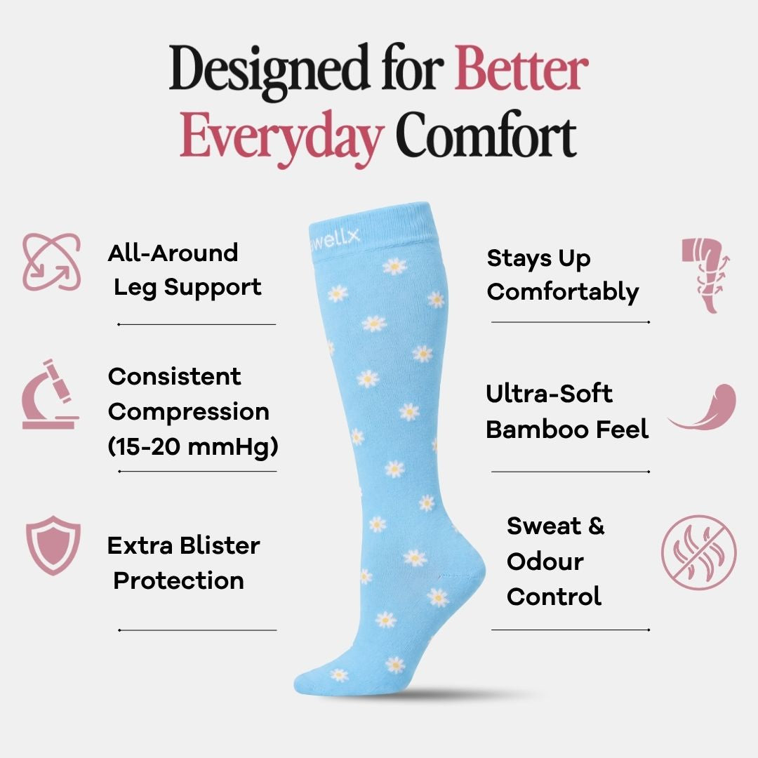 Daisy Flowers Blue Compression Socks