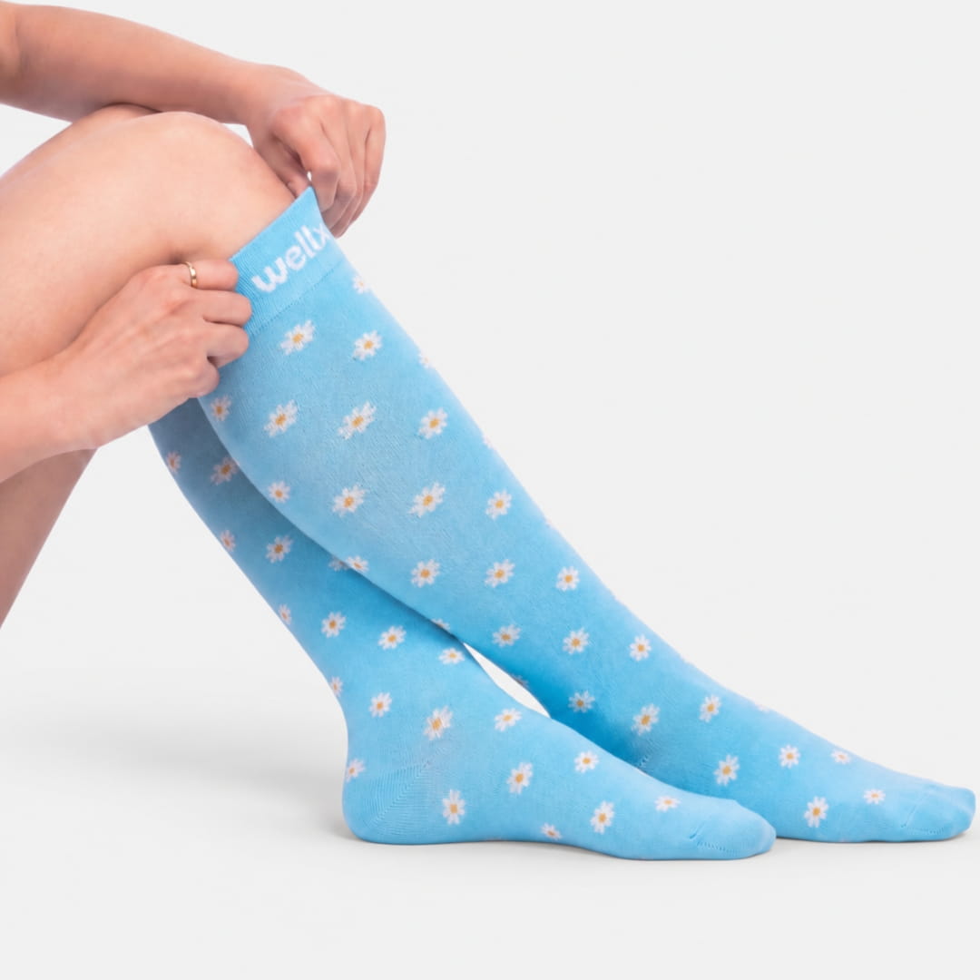 Daisy Flowers Blue Compression Socks