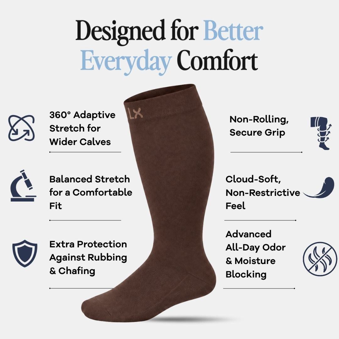 Espresso Wide Calf Compression Socks Men