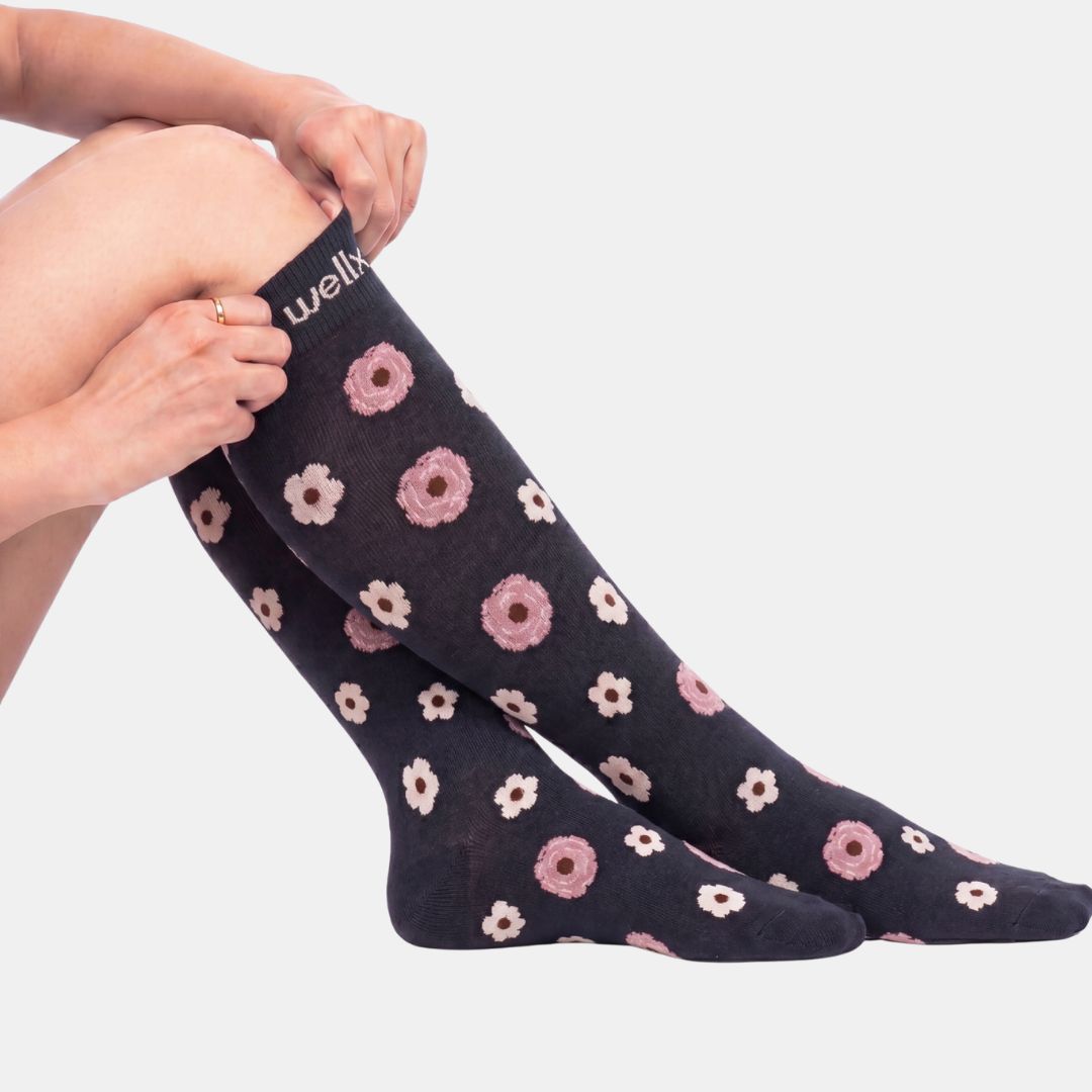Flowers Black Compression Socks