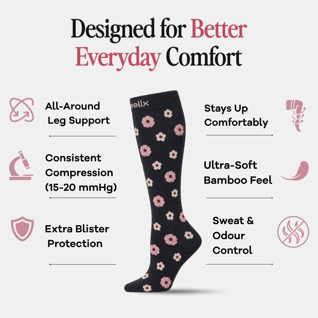 Flowers Black Compression Socks