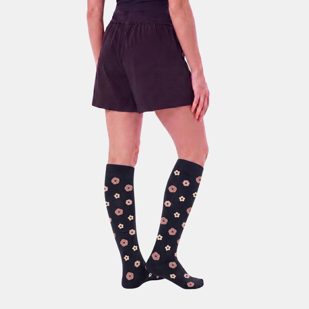 Flowers Black Compression Socks