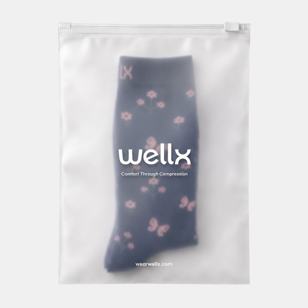 Flowers Navy Blue Compression Socks