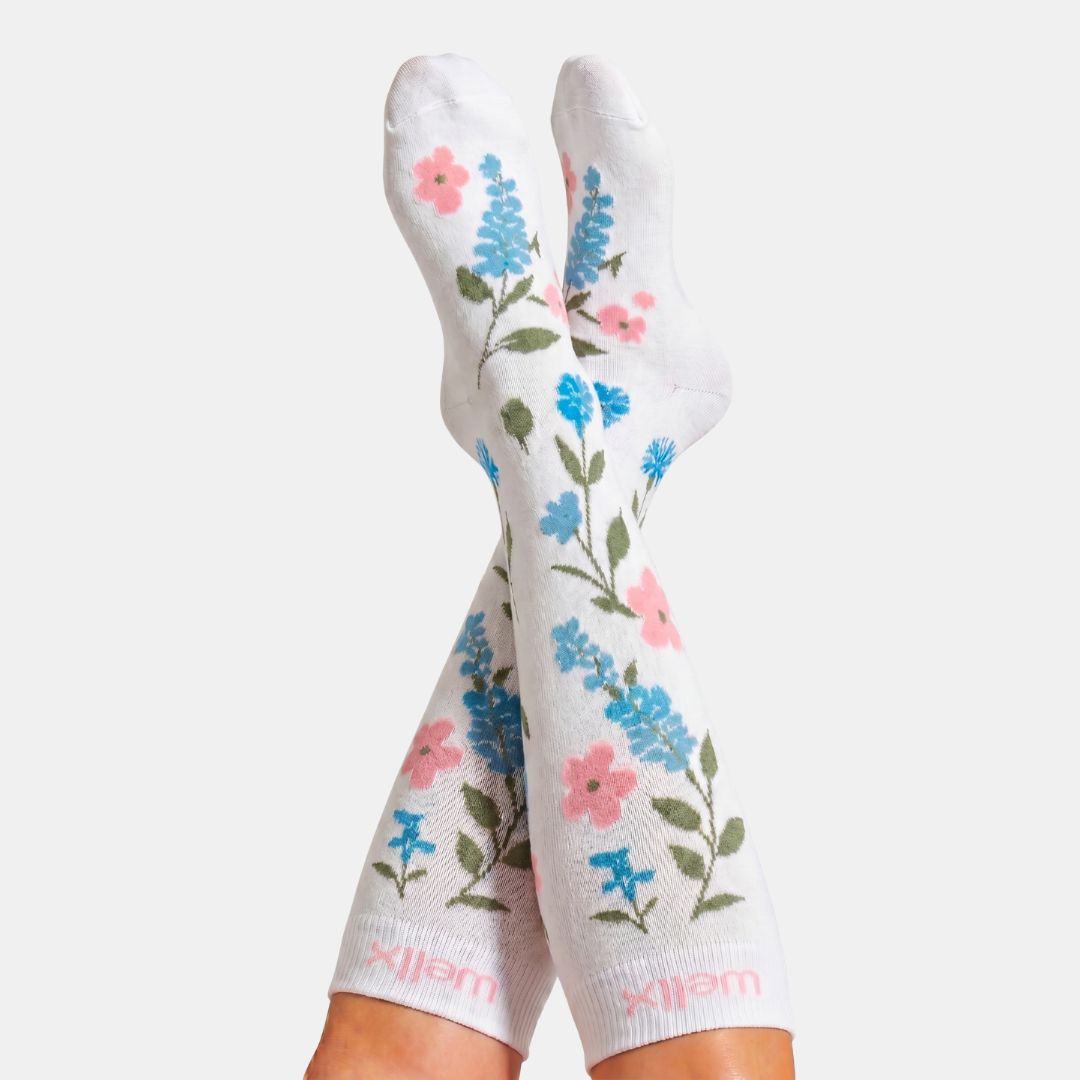 Flowers White Compression Socks