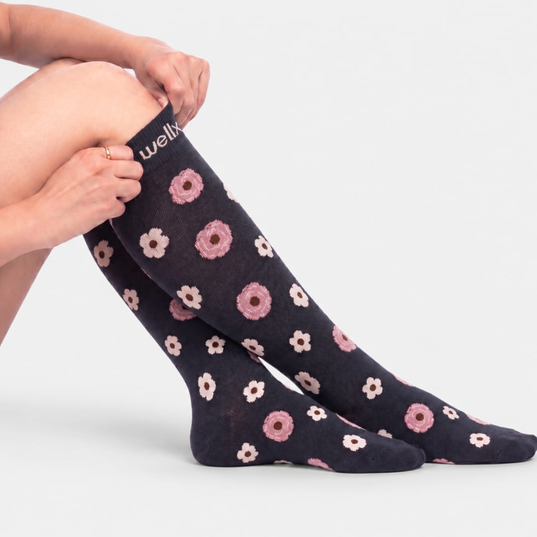 Flowers Black Compression Socks