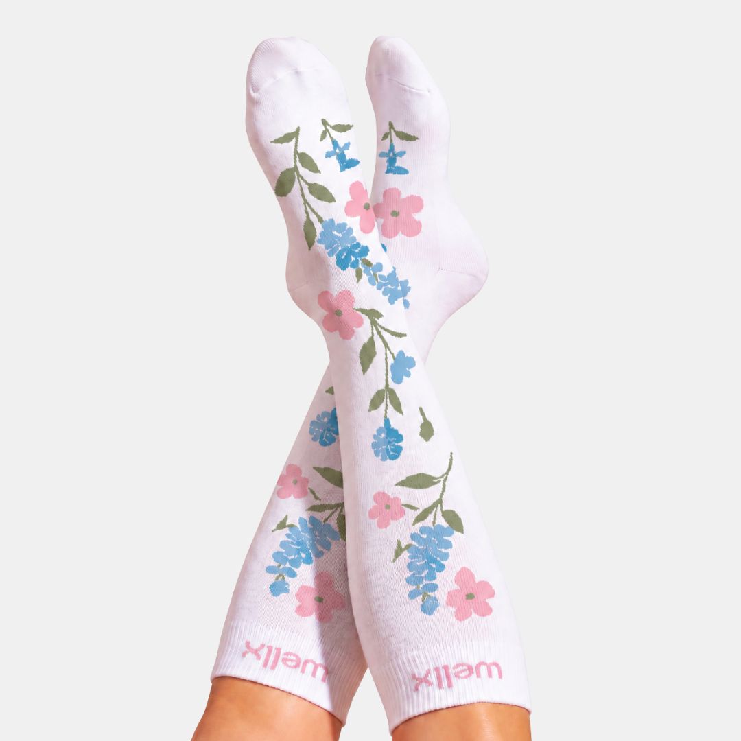 Flowers White Compression Socks