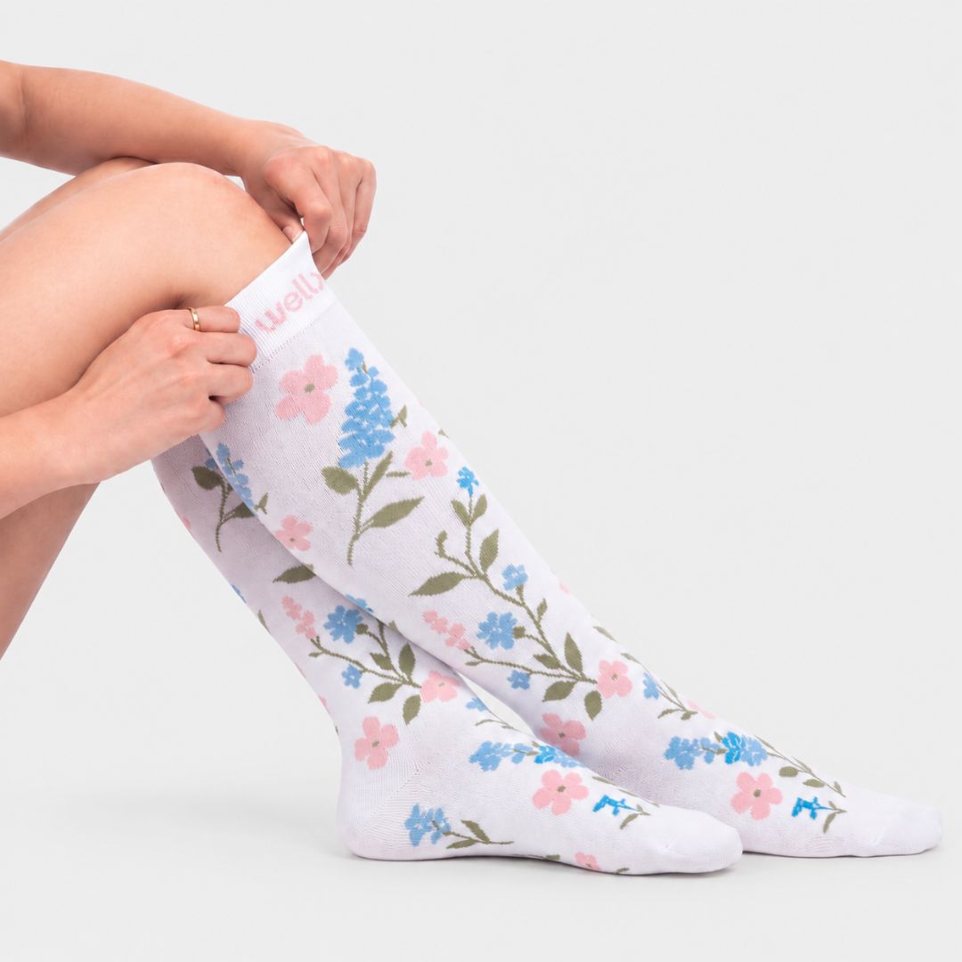 Flowers White Compression Socks