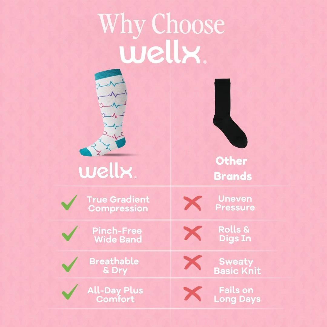 Heartbeat White Wide Calf Compression Socks