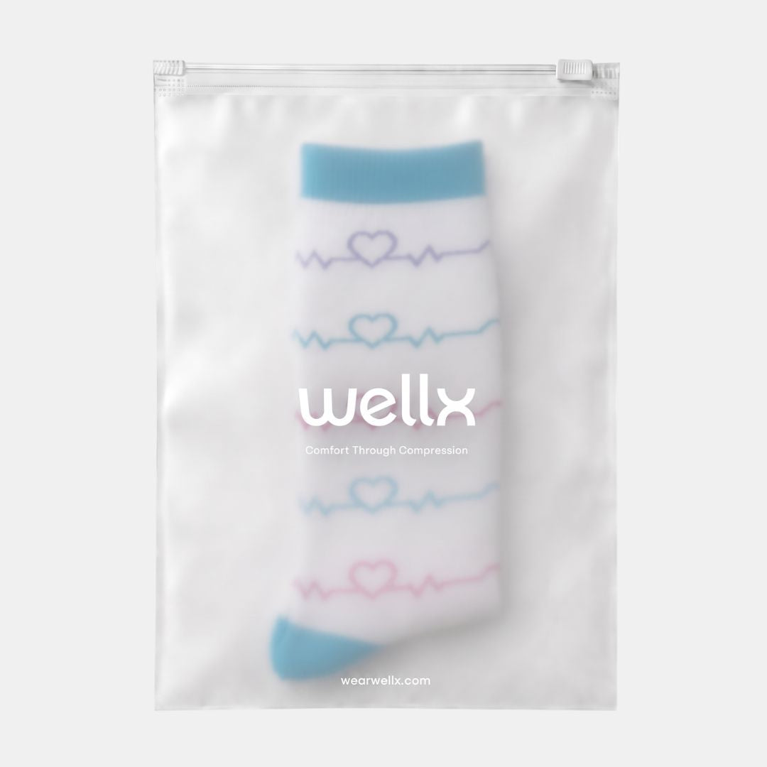 Heartbeat White Wide Calf Compression Socks