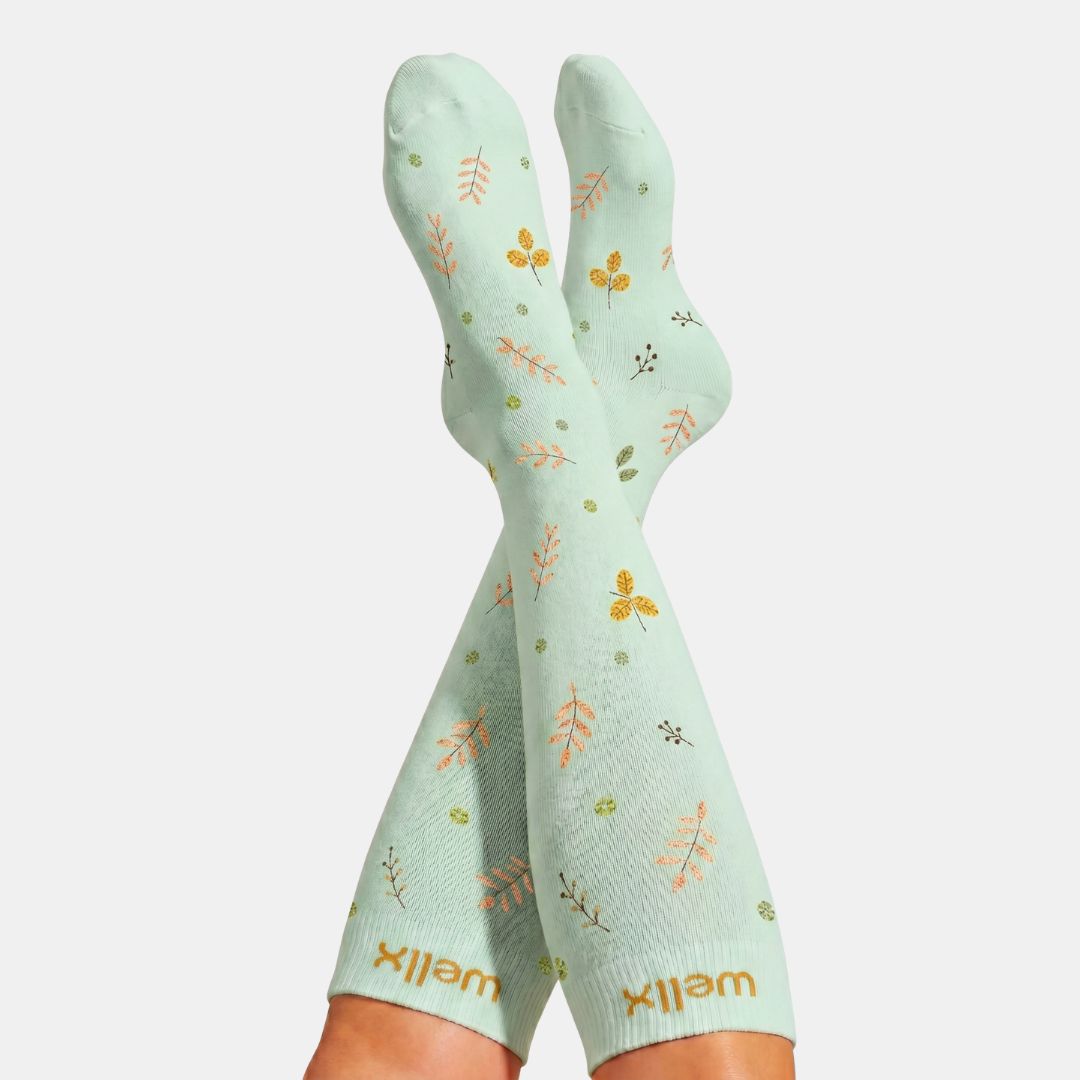 Leaves Mint Compression Socks