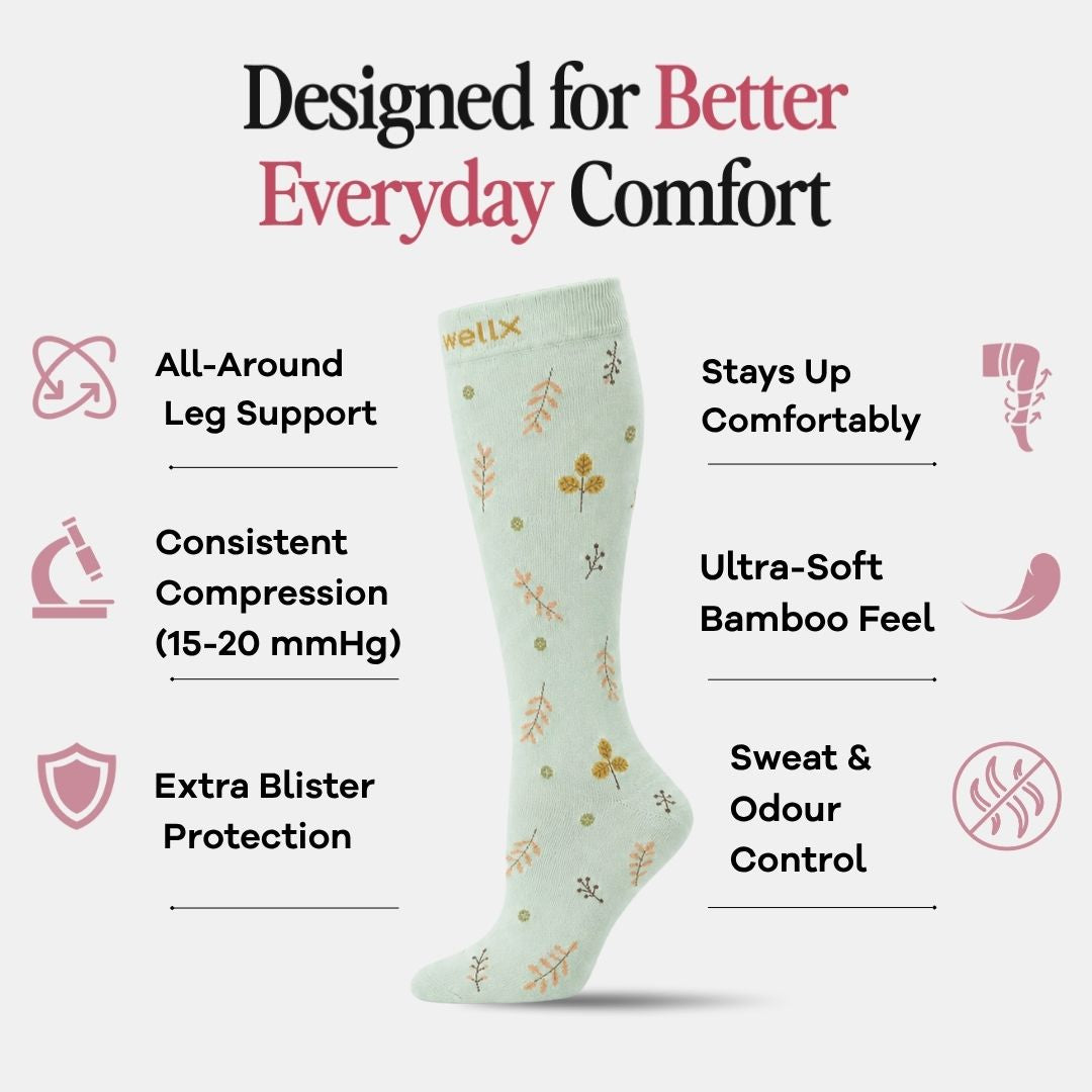 Leaves Mint Compression Socks