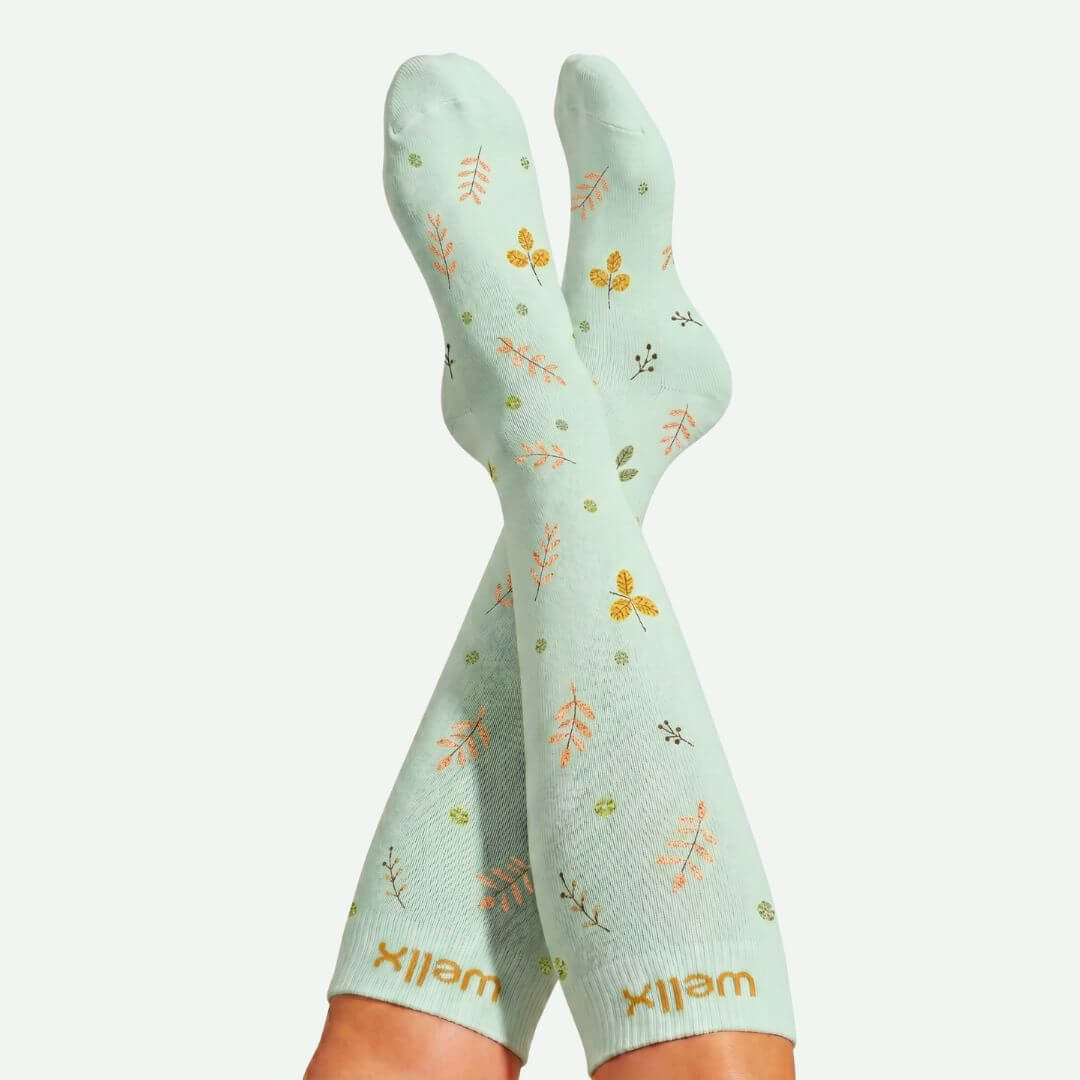 Leaves Mint Compression Socks