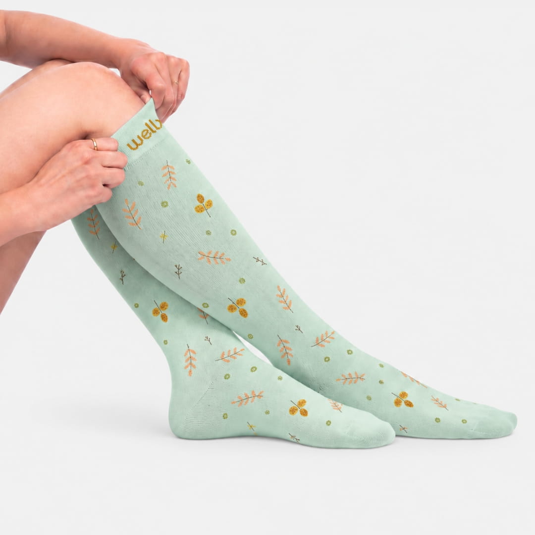 Leaves Mint Compression Socks