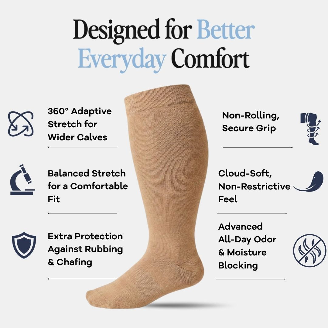 Light Brown Wide Calf Compression Socks Men