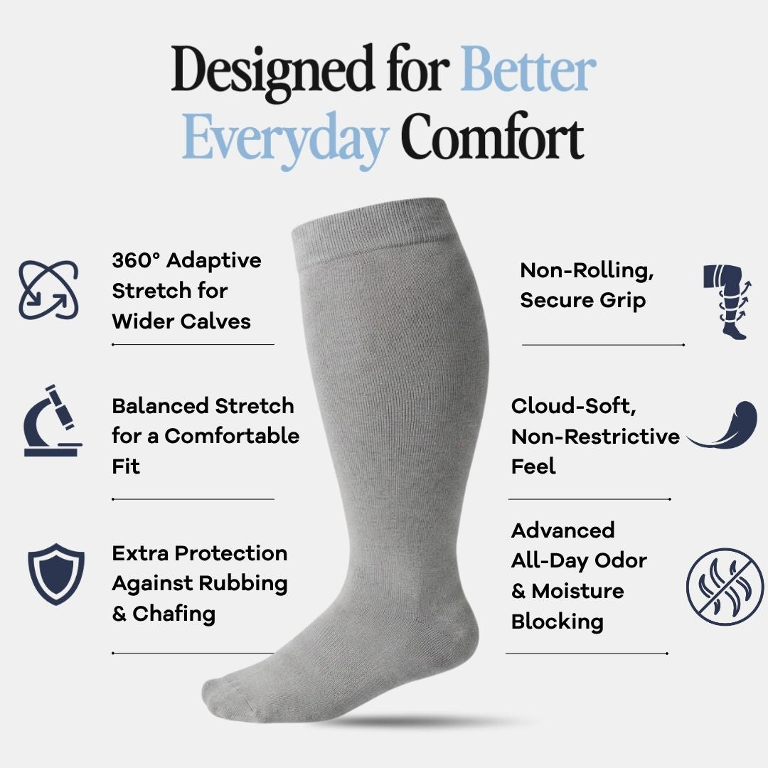 Light Grey Wide Calf Compression Socks Men