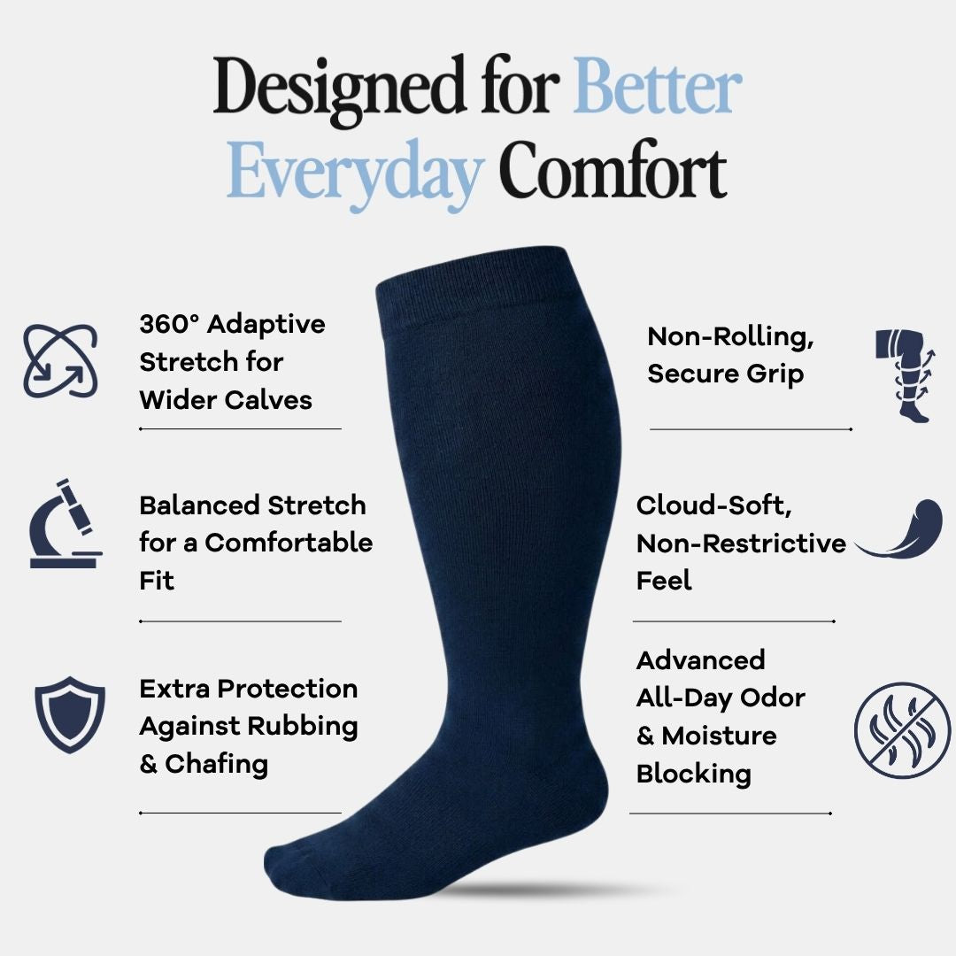 Navy Blue Wide Calf Compression Socks Men