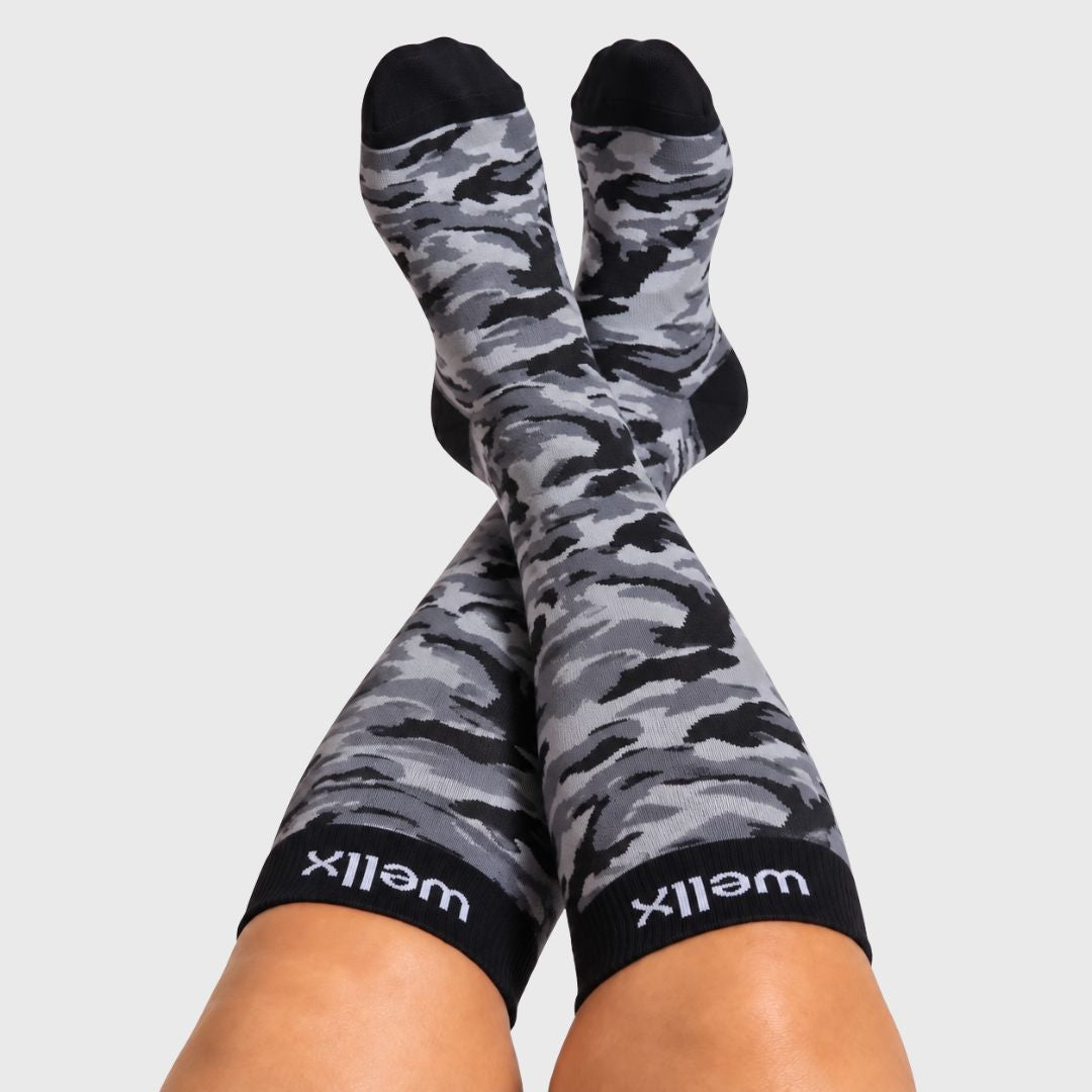 Camouflage Black Wide Calf Compression Socks Men