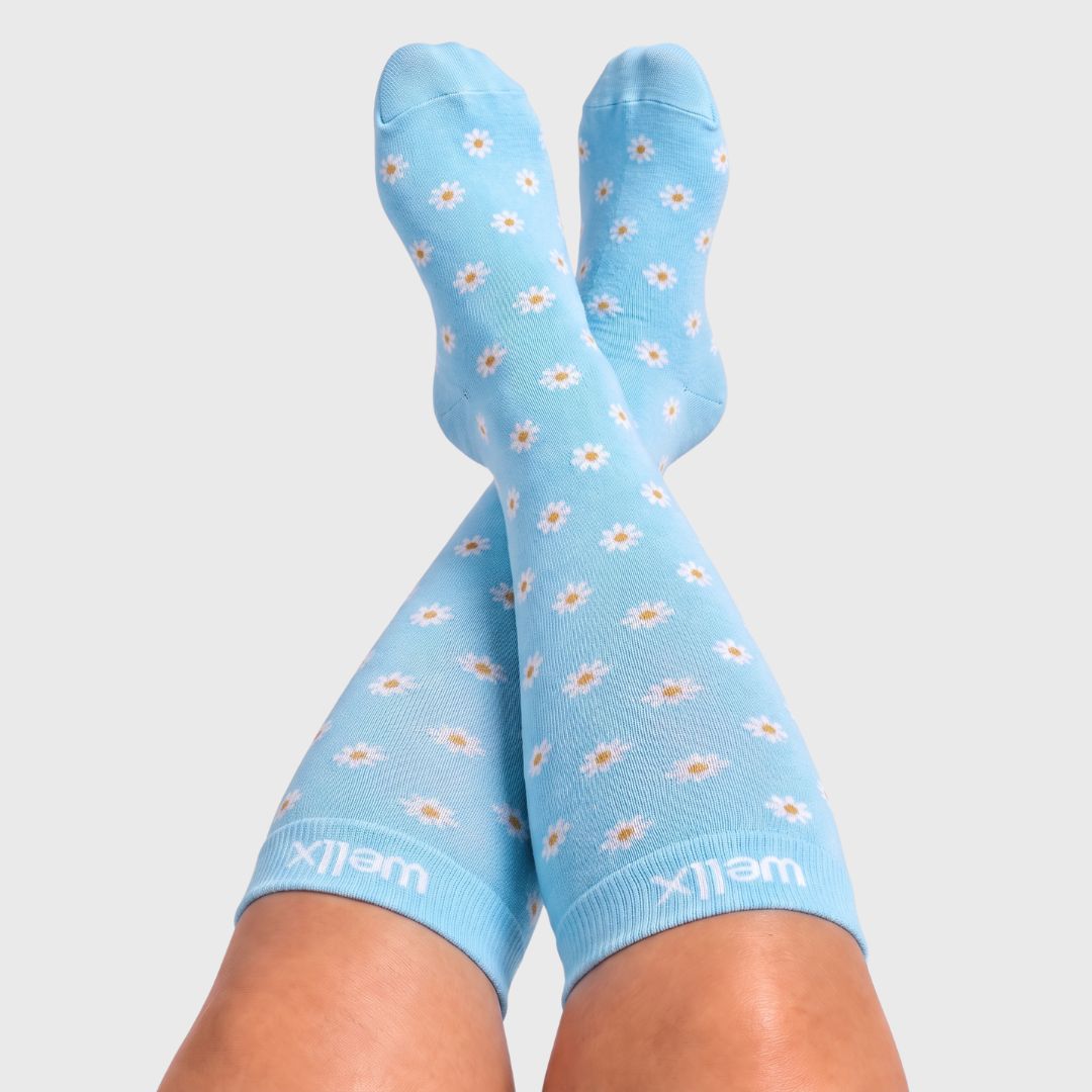 Daisy Flowers Blue Wide Calf Compression Socks