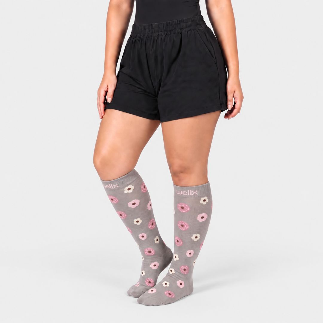 Flowers Gravel Wide Calf Compression Socks