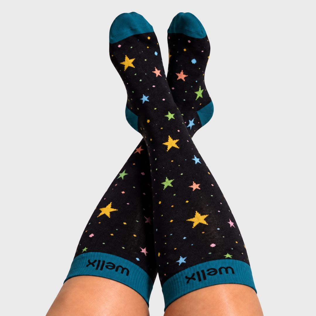 Stars Black/Green Wide Calf Compression Socks Men