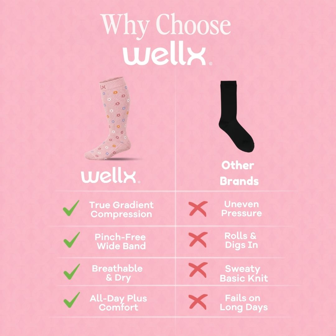 Flowers Pink Wide Calf Compression Socks