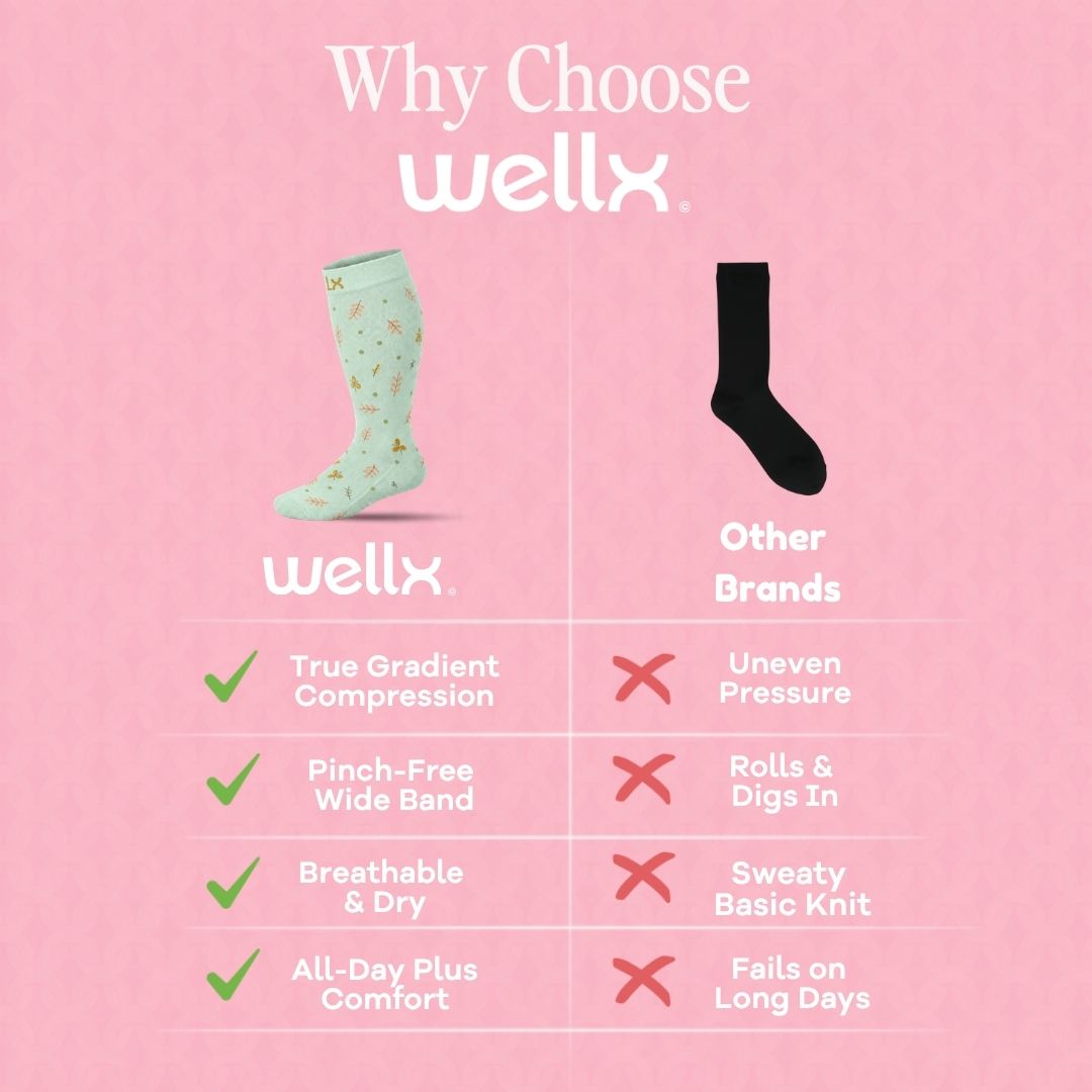 Leaves Mint Wide Calf Compression Socks