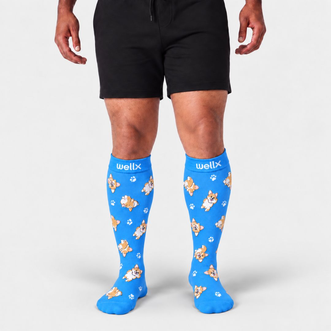 Puppies Blue Wide Calf Compression Socks Men