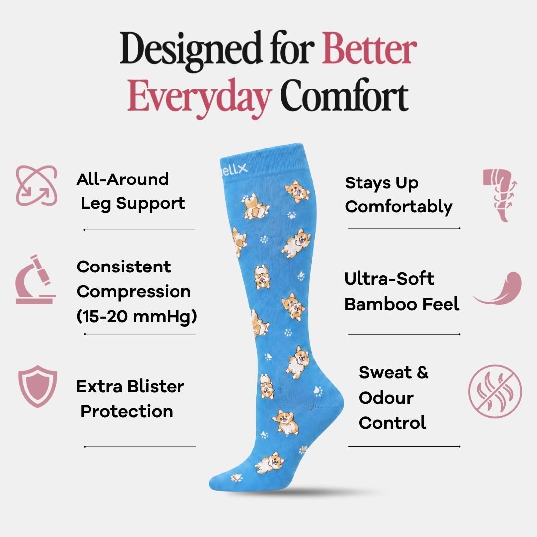 Puppies Blue Compression Socks