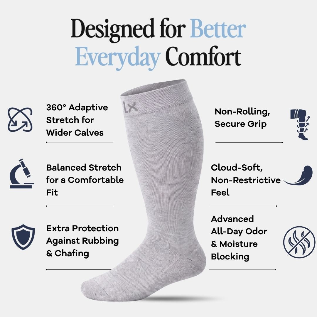 Silver Grey Wide Calf Compression Socks Men