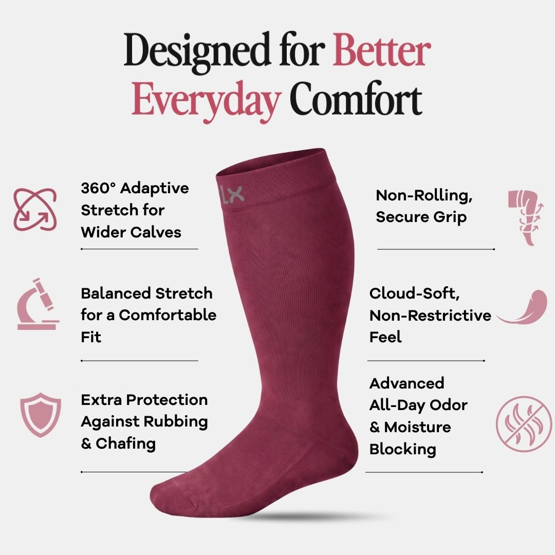 Burgundy Wide Calf Compression Socks