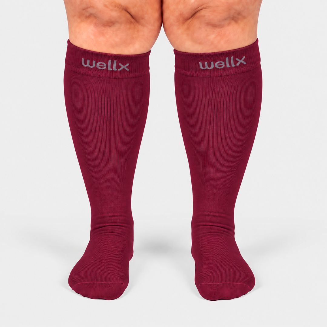 Burgundy Wide Calf Compression Socks Men