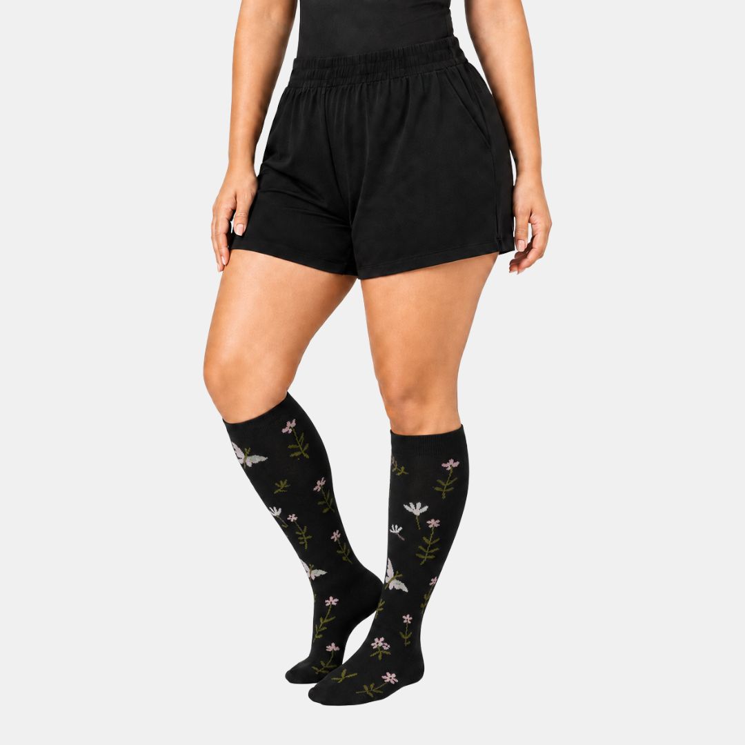 Butterfly Black Wide Calf Compression Socks