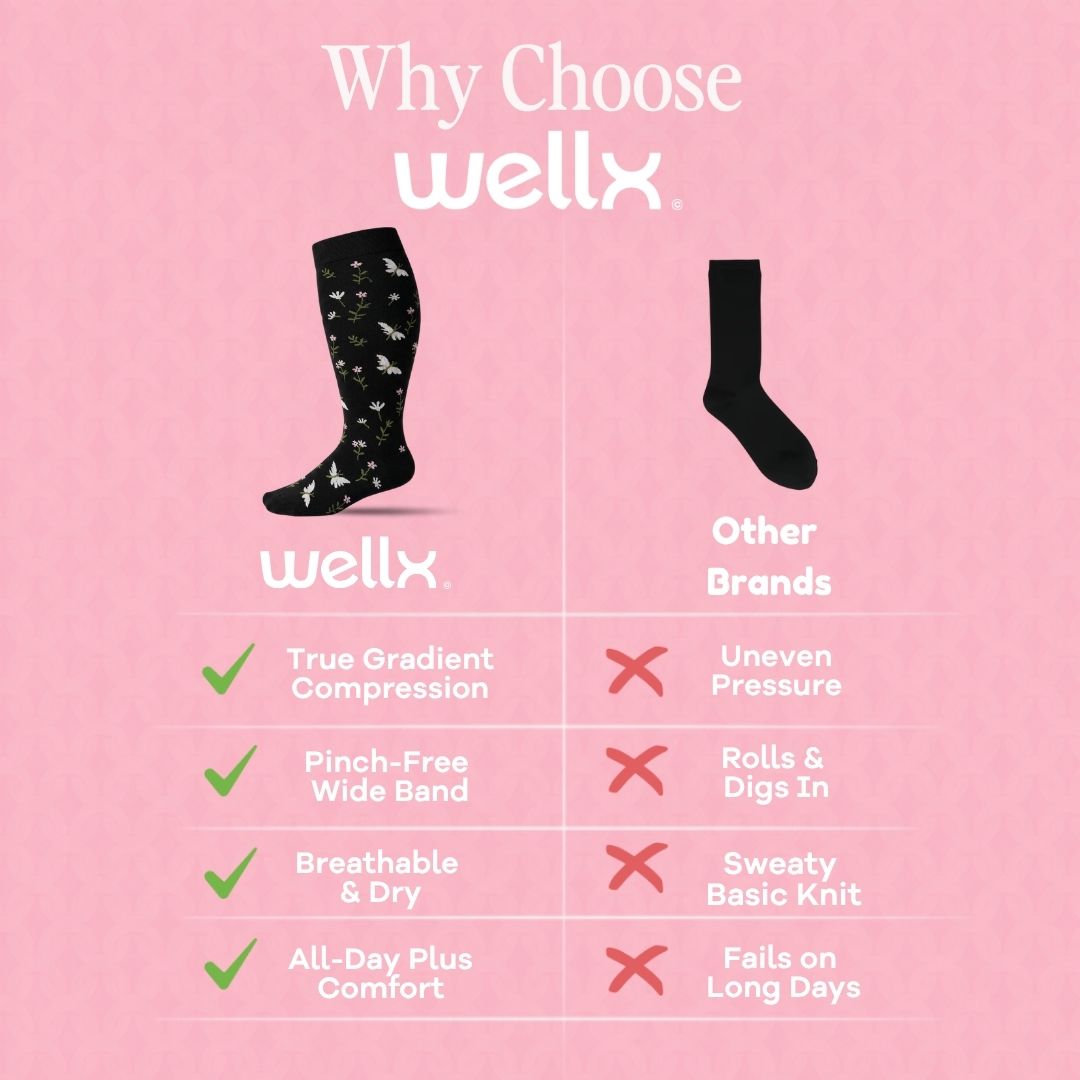 Butterfly Black Wide Calf Compression Socks