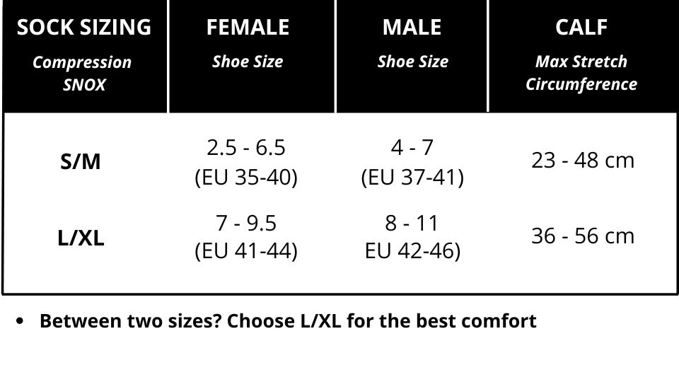 Size chart - Black Compression Socks