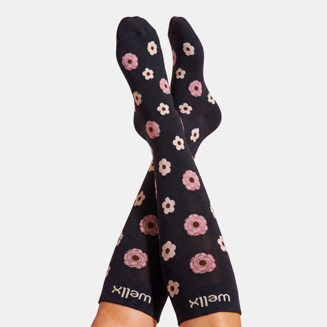 Flowers Black Compression Socks