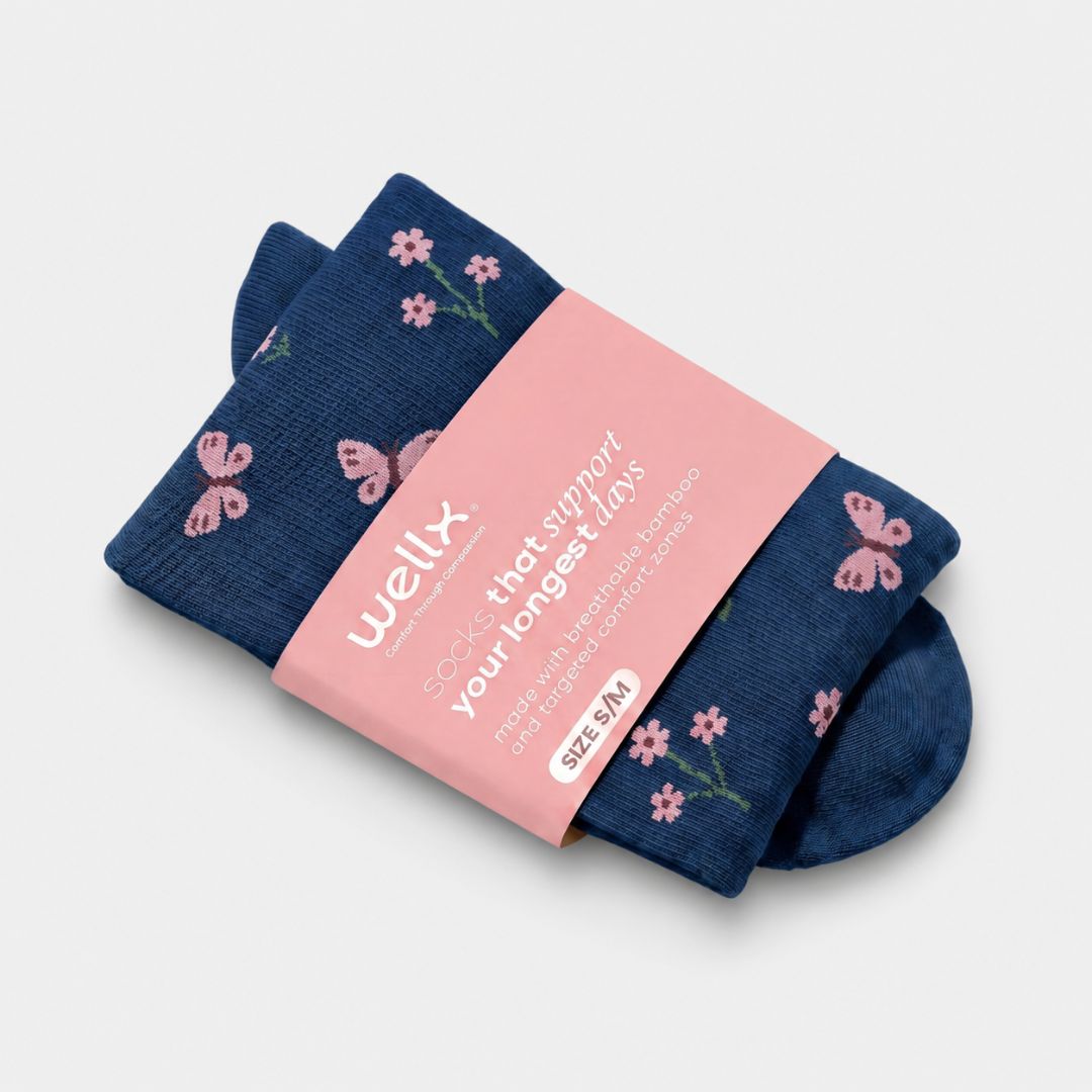 Flowers Navy Blue Compression Socks