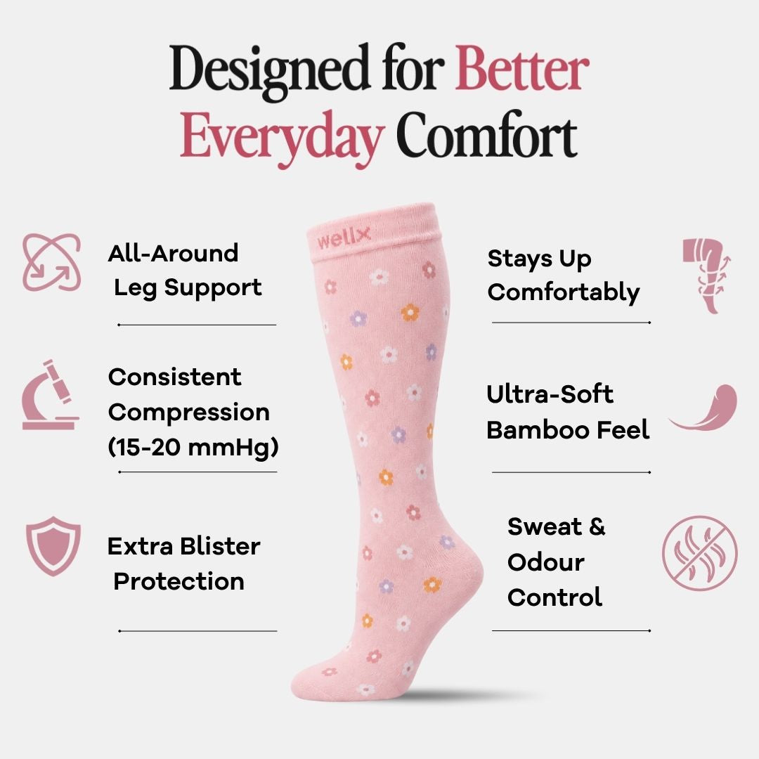 Flowers Pink Compression Socks
